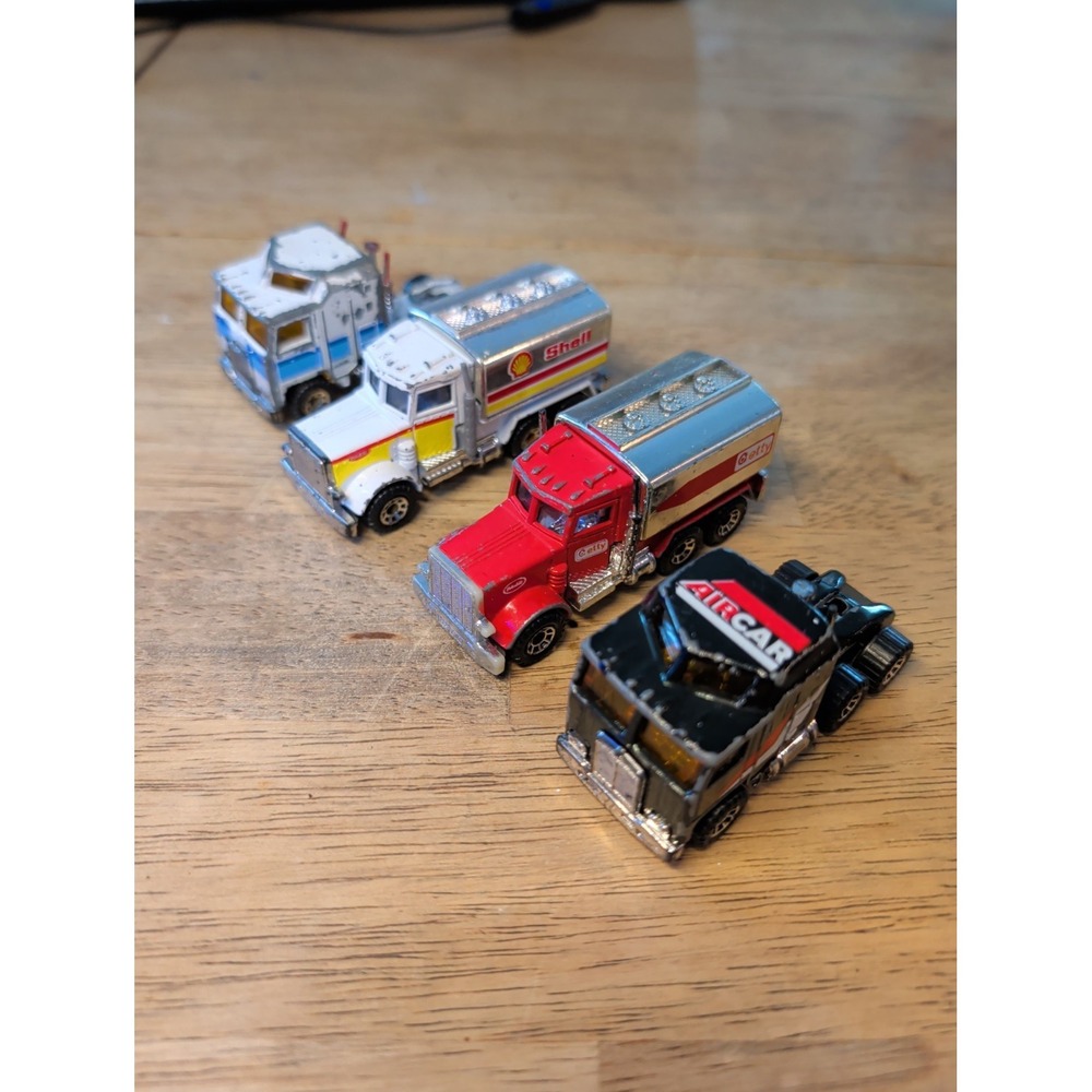Lot of 4 Vintage Matchbox Diecast - Semis Car Shell Truck And Getty Oil Air Car